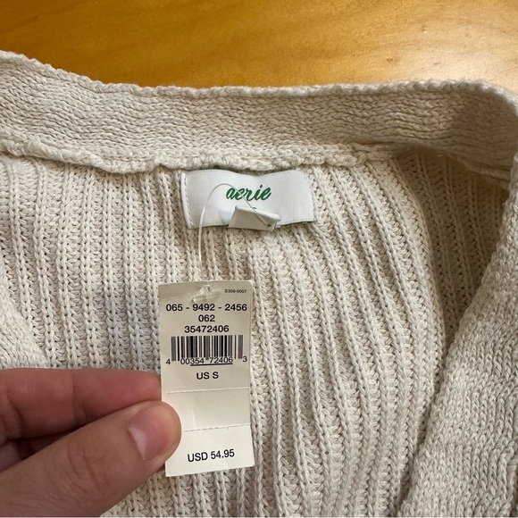 Aerie Cream Chunky Knit Cropped Cardigan NWT Puff Sleeve Size S - Picture 3 of 6